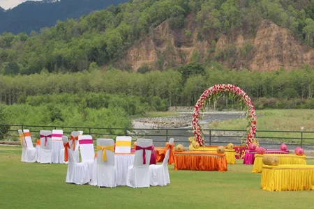 Outdoor wedding setup in Jim Corbett